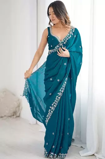 Blue embroidered sarees blouse piece