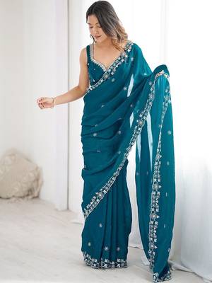 Blue embroidered sarees blouse piece 5