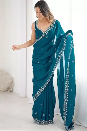 Blue embroidered sarees blouse piece