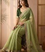 Lime embellished gotta patti  chiffon heavy work saree