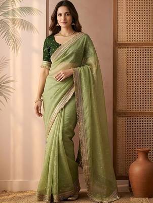 Lime embellished gotta patti  chiffon heavy work saree 2