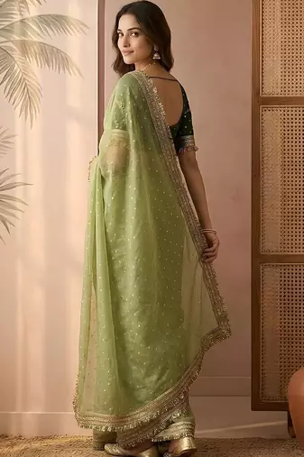Lime embellished gotta patti  chiffon heavy work saree