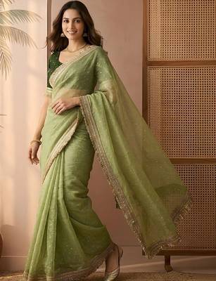 Lime embellished gotta patti  chiffon heavy work saree 4