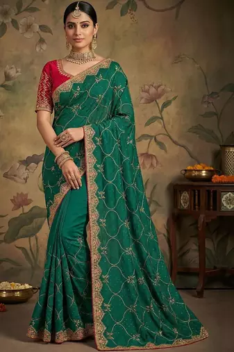 Green embroidered sarees