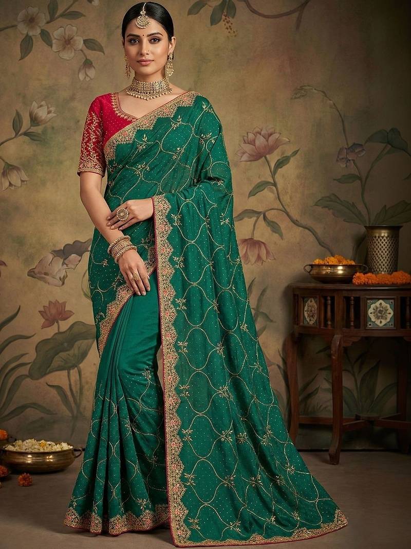 Green embroidered sarees