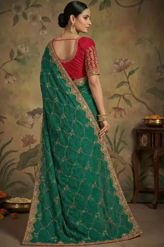 Green embroidered sarees