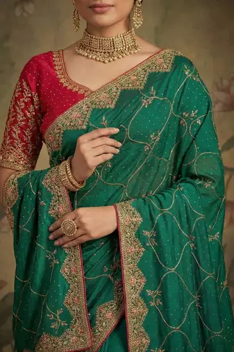 Green embroidered sarees