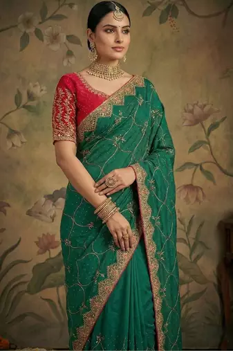 Green embroidered sarees