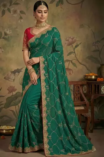 Green embroidered sarees