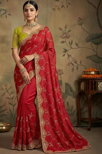 Red embroidered sarees