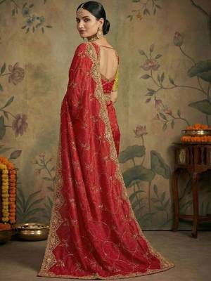 Red embroidered sarees 2