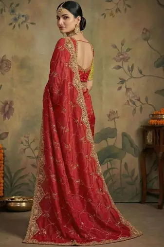 Red embroidered sarees