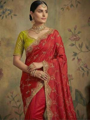 Red embroidered sarees 3