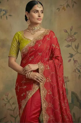 Red embroidered sarees