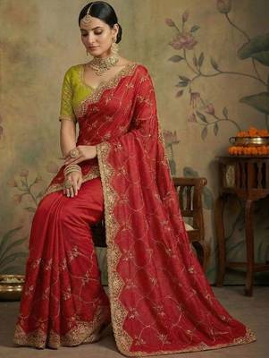 Red embroidered sarees 4