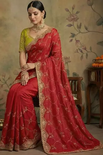 Red embroidered sarees