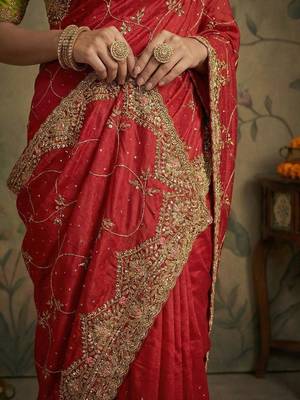 Red embroidered sarees 5