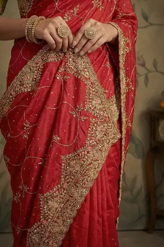 Red embroidered sarees