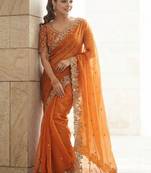 Rust embroidered sarees blouse piece