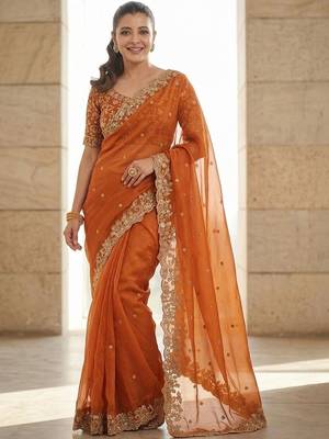 Rust embroidered sarees blouse piece 3
