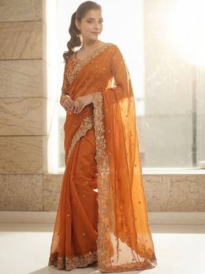Rust embroidered sarees blouse piece 4