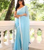 Blue women  cotton khadi saree
