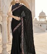 Designer black heavy resham embroidery work georgette saree