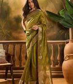 Olive embellished sequence work banarasi saree with blouse piece