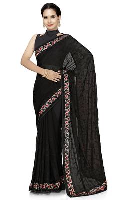 Designer black heavy resham embroidery work georgette saree 5