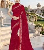 Designer red heavy resham embroidery work georgette saree