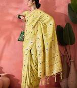 Lime woven design banarasi saree with blouse piece