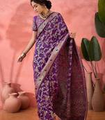 Purple woven design banarasi saree with blouse piece