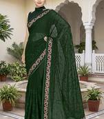 Designer bottle green heavy resham embroidery work georgette saree