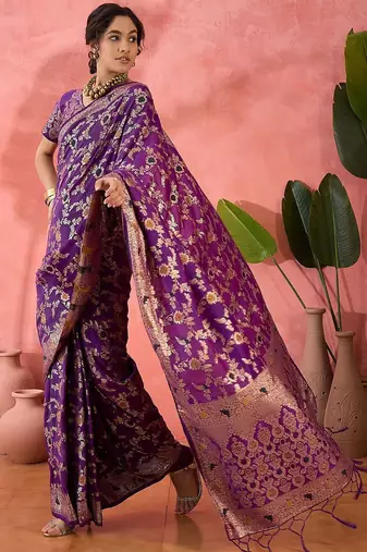 Purple woven design banarasi saree with blouse piece