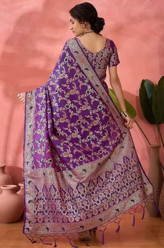 Purple woven design banarasi saree with blouse piece