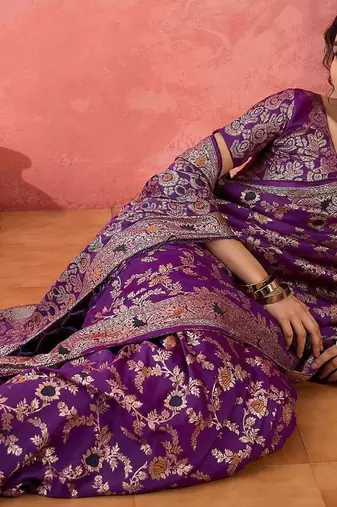 Purple woven design banarasi saree with blouse piece