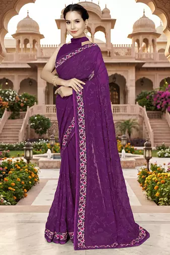 Designer wine heavy resham embroidery work georgette saree