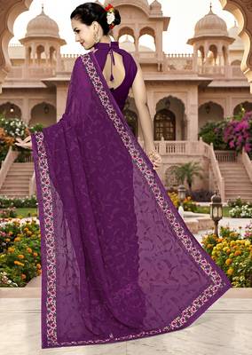 Designer wine heavy resham embroidery work georgette saree 2