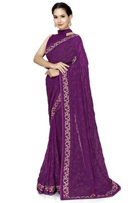Designer wine heavy resham embroidery work georgette saree 5