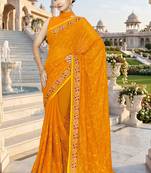Designer mustard heavy resham embroidery work georgette saree