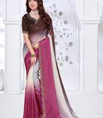 designer pink brown handwork zarkan border work silk blend saree