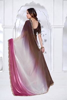 designer pink brown handwork zarkan border work silk blend saree 2