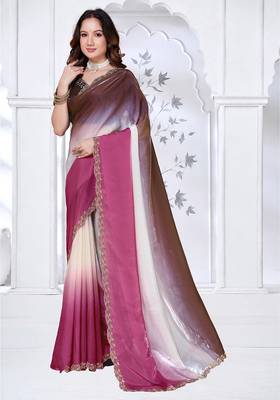 designer pink brown handwork zarkan border work silk blend saree 3