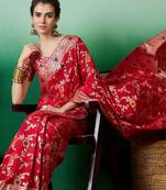 Red ethnic motif zari woven tassel detail kanjeevaram saree