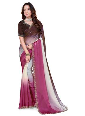 designer pink brown handwork zarkan border work silk blend saree 5