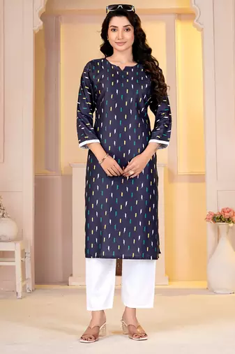 Navy blue digital printed muslin straight kurta with bottom