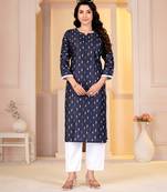Navy blue digital printed muslin straight kurta with bottom