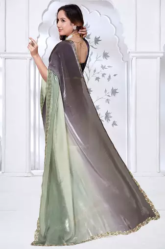designer pista black handwork zarkan border work silk blend saree
