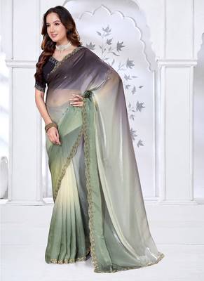 designer pista black handwork zarkan border work silk blend saree 3