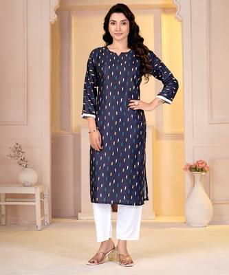 Navy blue digital printed muslin straight kurta with bottom 2